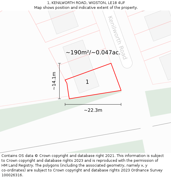1, KENILWORTH ROAD, WIGSTON, LE18 4UF: Plot and title map