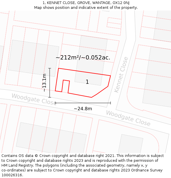 1, KENNET CLOSE, GROVE, WANTAGE, OX12 0NJ: Plot and title map