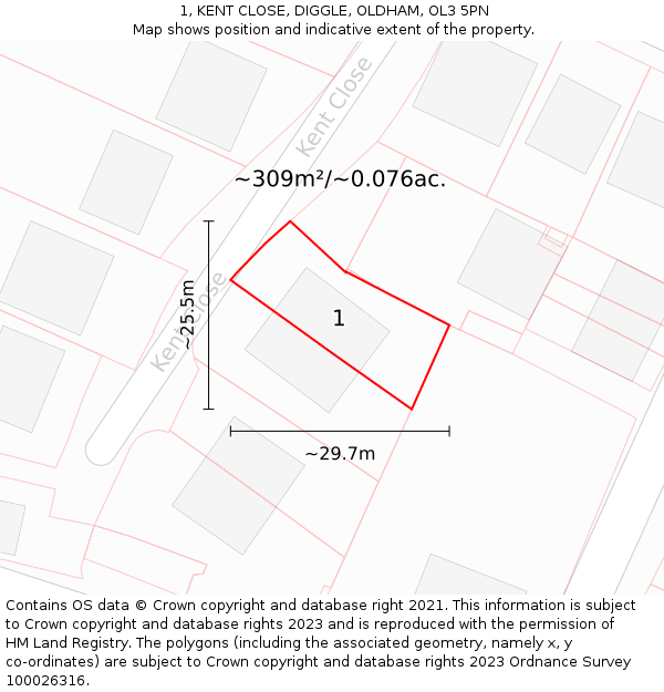 1, KENT CLOSE, DIGGLE, OLDHAM, OL3 5PN: Plot and title map