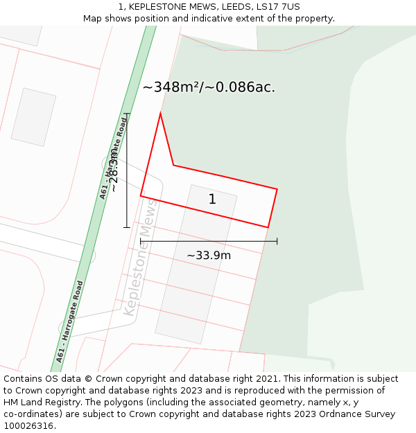 1, KEPLESTONE MEWS, LEEDS, LS17 7US: Plot and title map