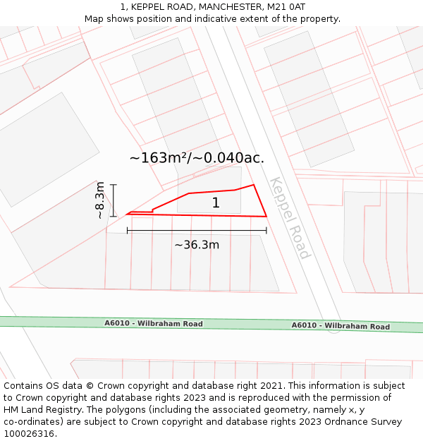 1, KEPPEL ROAD, MANCHESTER, M21 0AT: Plot and title map