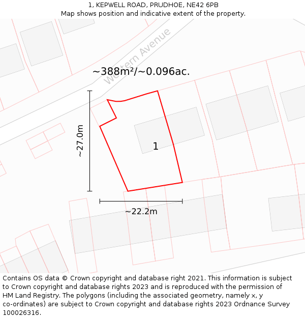 1, KEPWELL ROAD, PRUDHOE, NE42 6PB: Plot and title map