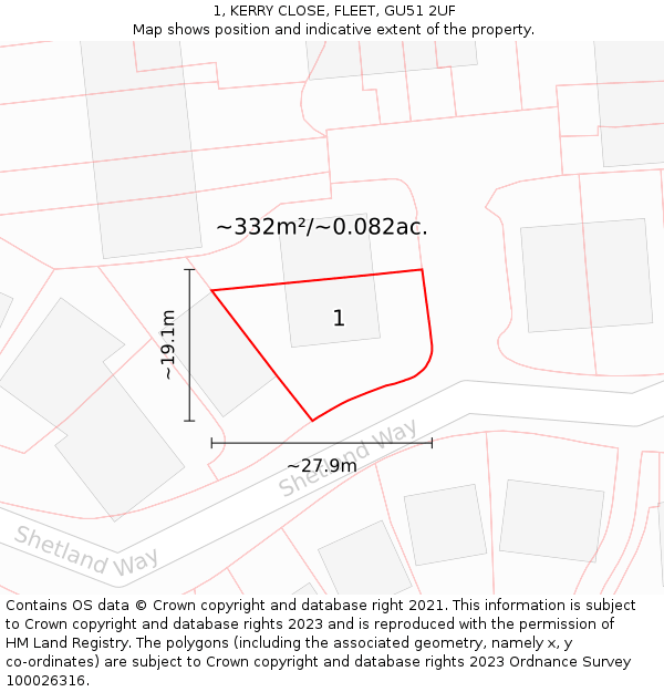 1, KERRY CLOSE, FLEET, GU51 2UF: Plot and title map