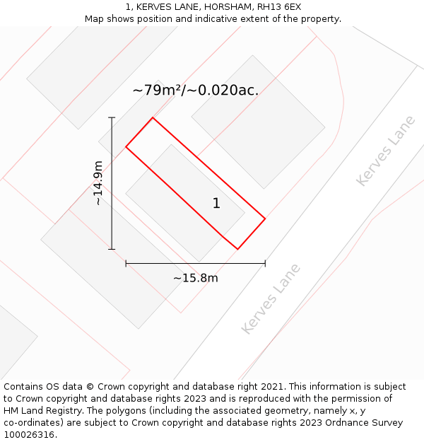 1, KERVES LANE, HORSHAM, RH13 6EX: Plot and title map