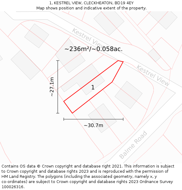1, KESTREL VIEW, CLECKHEATON, BD19 4EY: Plot and title map