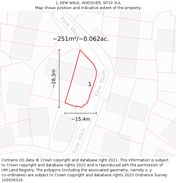 1, KEW WALK, ANDOVER, SP10 3UL: Plot and title map