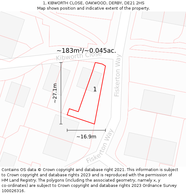 1, KIBWORTH CLOSE, OAKWOOD, DERBY, DE21 2HS: Plot and title map