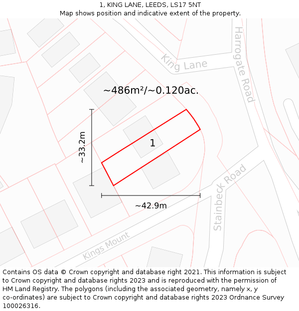 1, KING LANE, LEEDS, LS17 5NT: Plot and title map