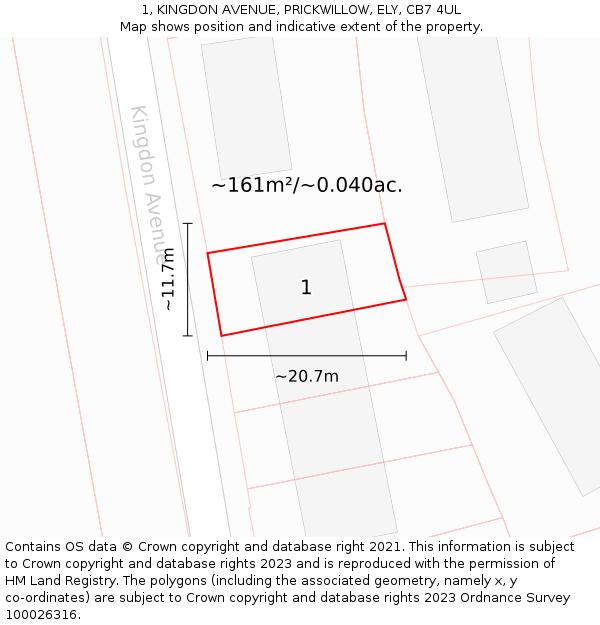 1, KINGDON AVENUE, PRICKWILLOW, ELY, CB7 4UL: Plot and title map