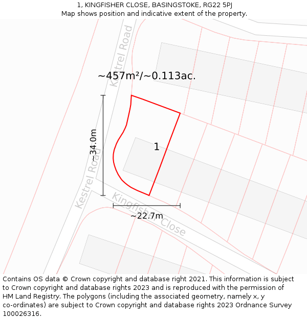 1, KINGFISHER CLOSE, BASINGSTOKE, RG22 5PJ: Plot and title map
