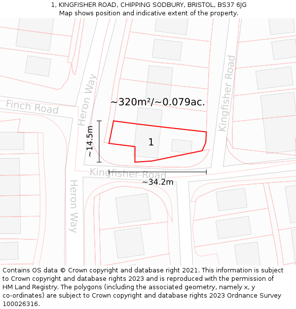1, KINGFISHER ROAD, CHIPPING SODBURY, BRISTOL, BS37 6JG: Plot and title map