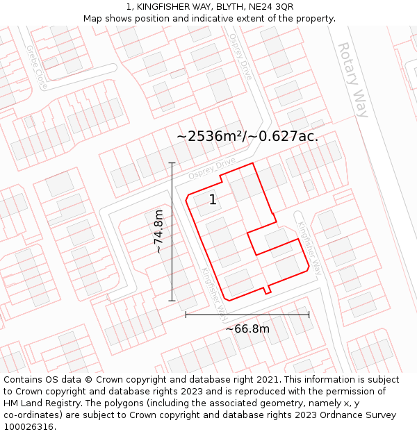 1, KINGFISHER WAY, BLYTH, NE24 3QR: Plot and title map