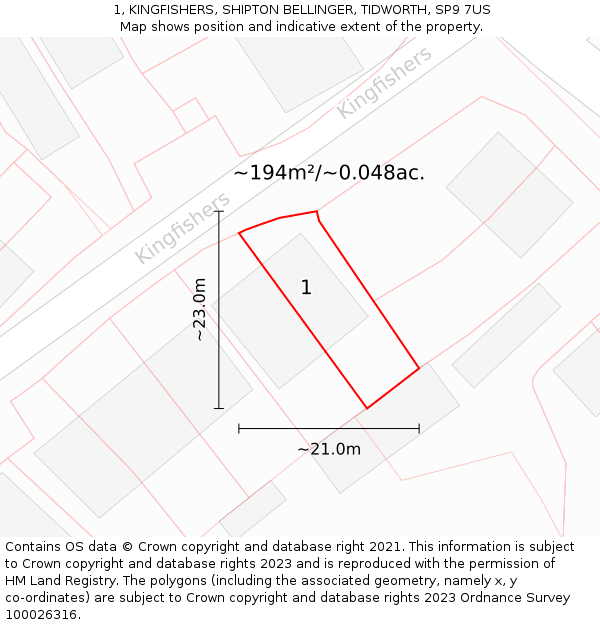 1, KINGFISHERS, SHIPTON BELLINGER, TIDWORTH, SP9 7US: Plot and title map