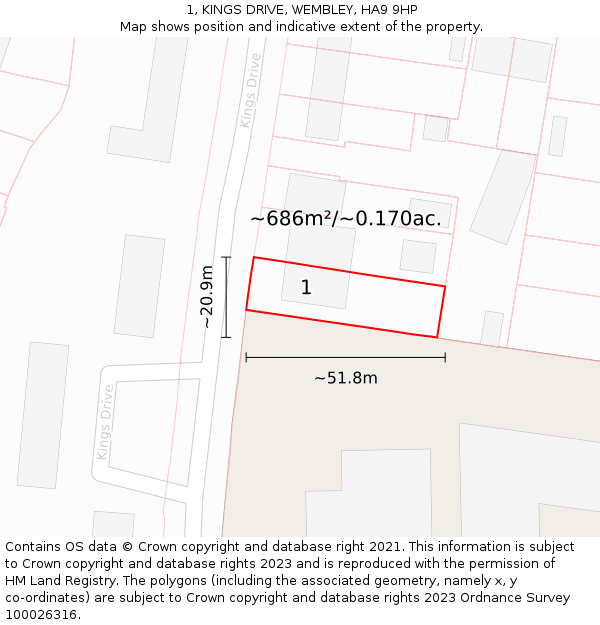 1, KINGS DRIVE, WEMBLEY, HA9 9HP: Plot and title map