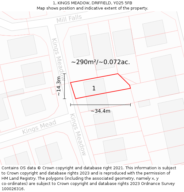 1, KINGS MEADOW, DRIFFIELD, YO25 5FB: Plot and title map