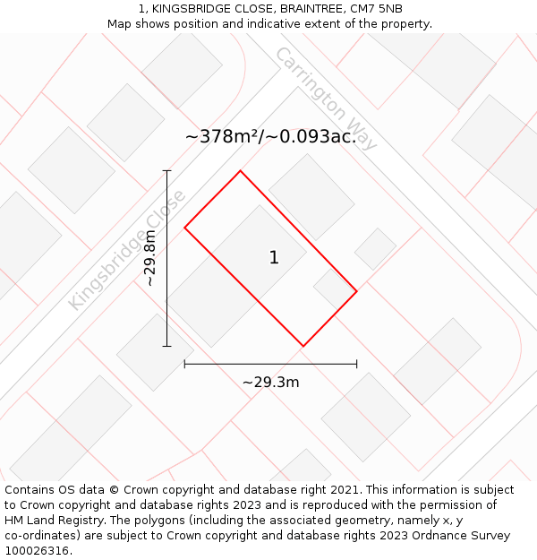 1, KINGSBRIDGE CLOSE, BRAINTREE, CM7 5NB: Plot and title map