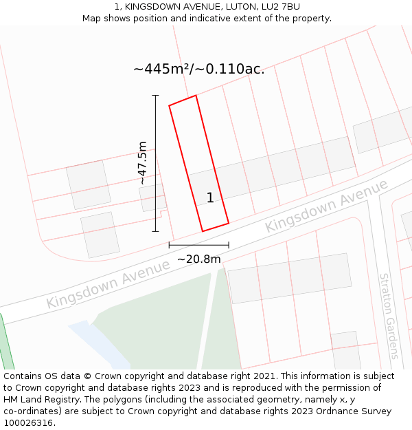 1, KINGSDOWN AVENUE, LUTON, LU2 7BU: Plot and title map