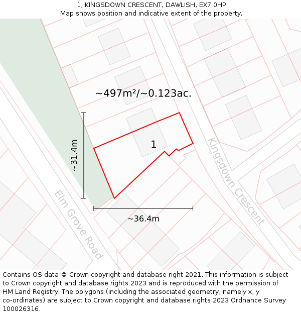 1, KINGSDOWN CRESCENT, DAWLISH, EX7 0HP: Plot and title map
