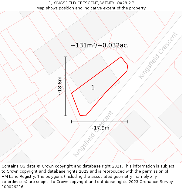 1, KINGSFIELD CRESCENT, WITNEY, OX28 2JB: Plot and title map