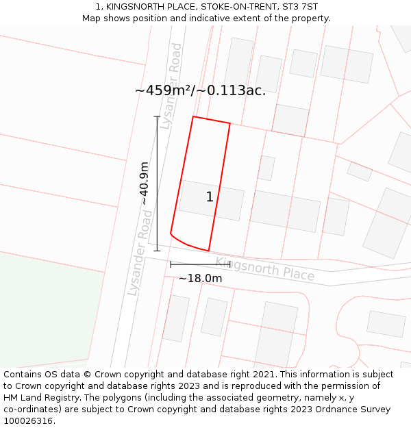 1, KINGSNORTH PLACE, STOKE-ON-TRENT, ST3 7ST: Plot and title map