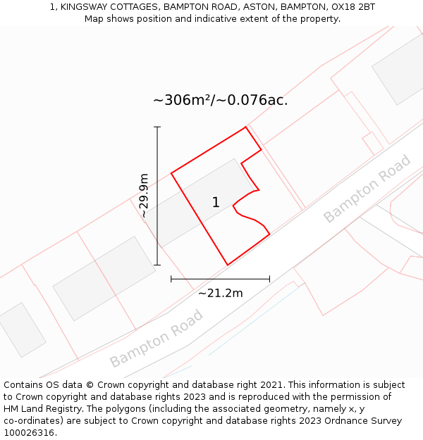 1, KINGSWAY COTTAGES, BAMPTON ROAD, ASTON, BAMPTON, OX18 2BT: Plot and title map