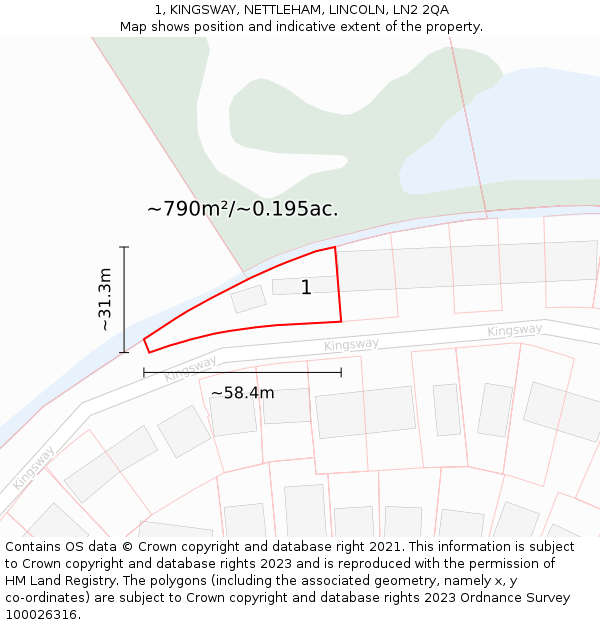 1, KINGSWAY, NETTLEHAM, LINCOLN, LN2 2QA: Plot and title map