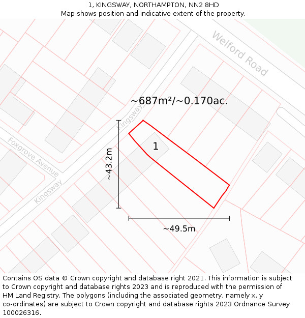 1, KINGSWAY, NORTHAMPTON, NN2 8HD: Plot and title map
