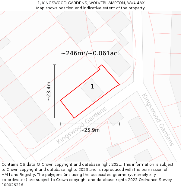 1, KINGSWOOD GARDENS, WOLVERHAMPTON, WV4 4AX: Plot and title map