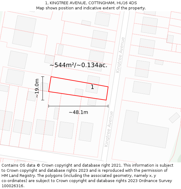 1, KINGTREE AVENUE, COTTINGHAM, HU16 4DS: Plot and title map