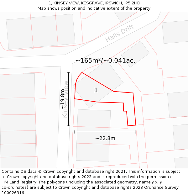 1, KINSEY VIEW, KESGRAVE, IPSWICH, IP5 2HD: Plot and title map