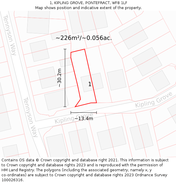 1, KIPLING GROVE, PONTEFRACT, WF8 1LF: Plot and title map