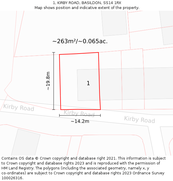 1, KIRBY ROAD, BASILDON, SS14 1RX: Plot and title map
