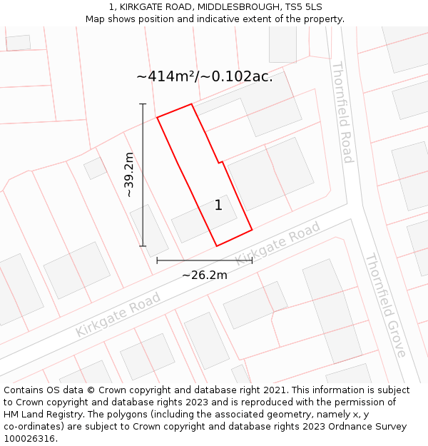1, KIRKGATE ROAD, MIDDLESBROUGH, TS5 5LS: Plot and title map