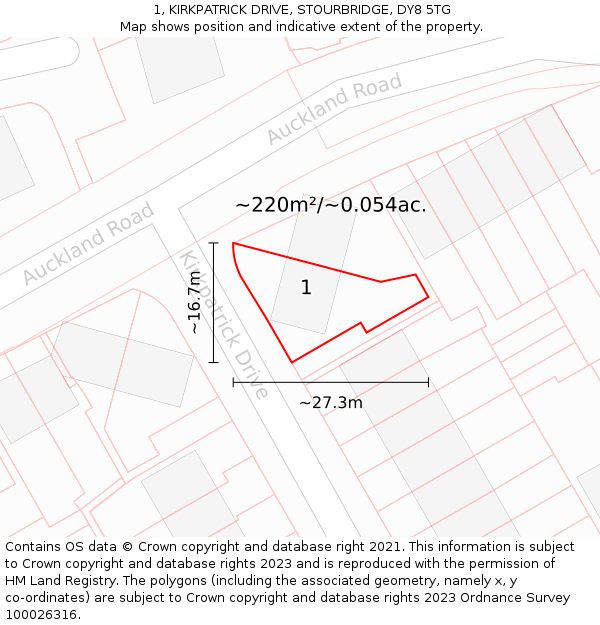 1, KIRKPATRICK DRIVE, STOURBRIDGE, DY8 5TG: Plot and title map