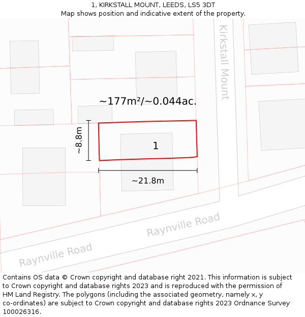1, KIRKSTALL MOUNT, LEEDS, LS5 3DT: Plot and title map