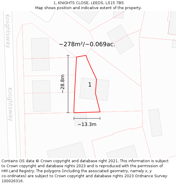 1, KNIGHTS CLOSE, LEEDS, LS15 7BS: Plot and title map