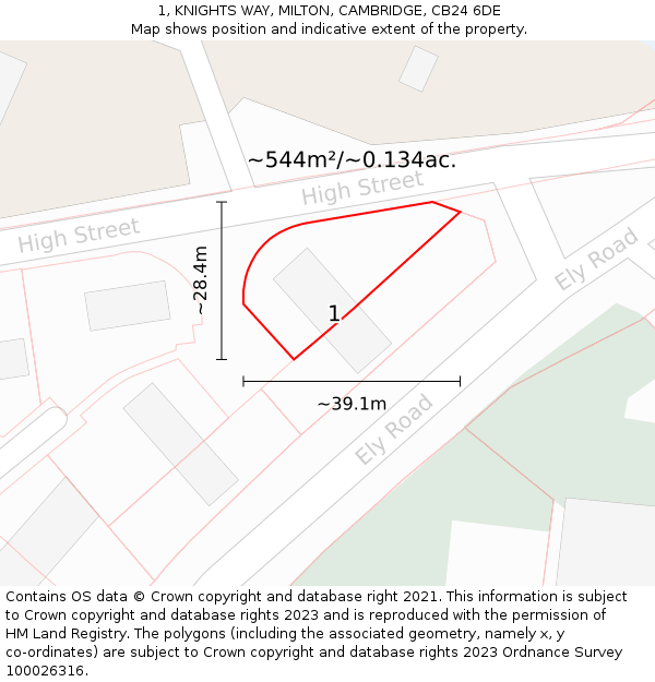 1, KNIGHTS WAY, MILTON, CAMBRIDGE, CB24 6DE: Plot and title map