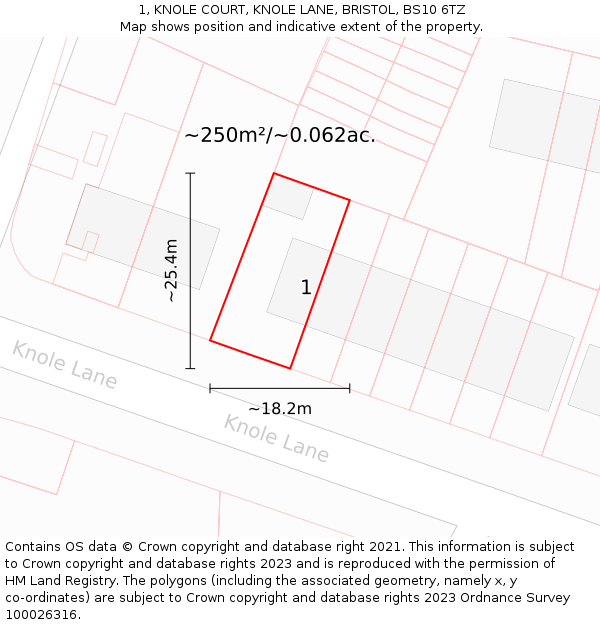 1, KNOLE COURT, KNOLE LANE, BRISTOL, BS10 6TZ: Plot and title map