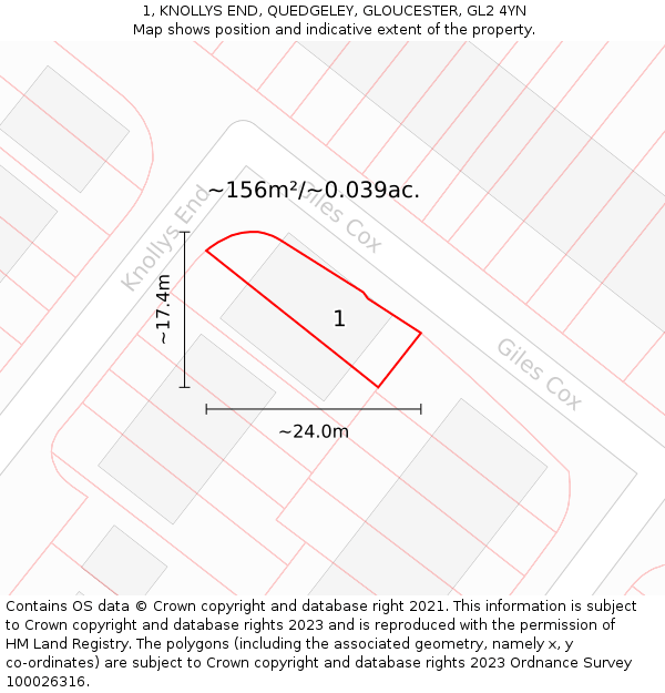 1, KNOLLYS END, QUEDGELEY, GLOUCESTER, GL2 4YN: Plot and title map