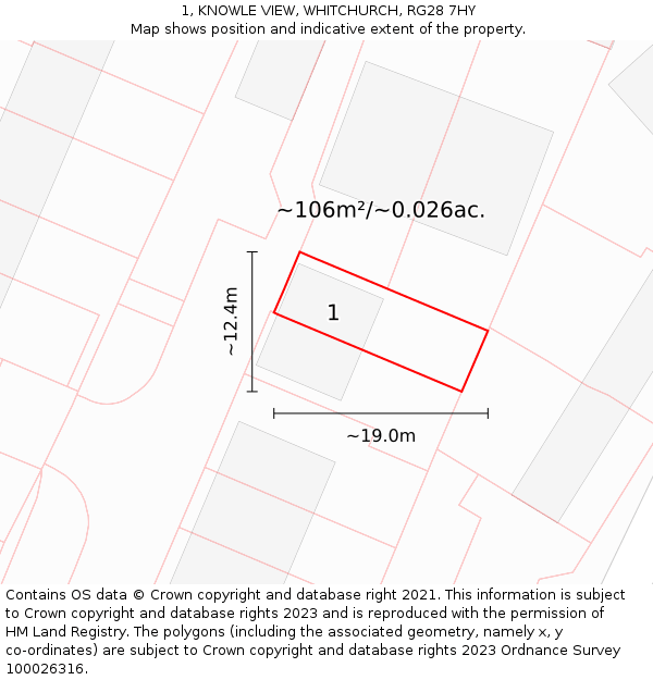 1, KNOWLE VIEW, WHITCHURCH, RG28 7HY: Plot and title map