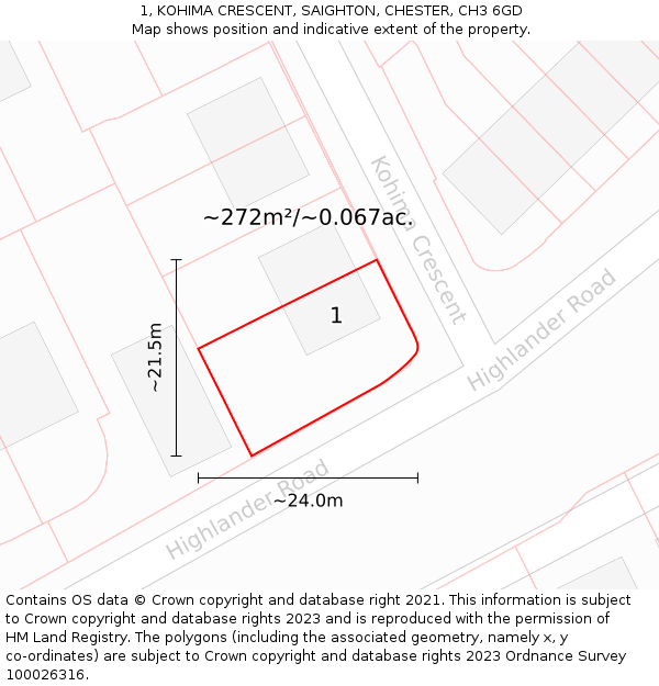 1, KOHIMA CRESCENT, SAIGHTON, CHESTER, CH3 6GD: Plot and title map