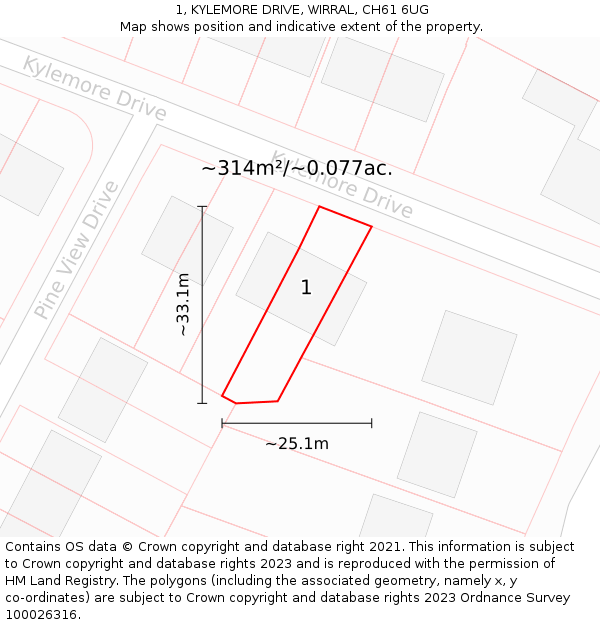 1, KYLEMORE DRIVE, WIRRAL, CH61 6UG: Plot and title map
