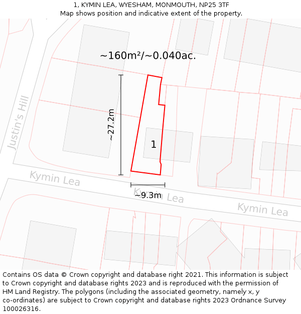 1, KYMIN LEA, WYESHAM, MONMOUTH, NP25 3TF: Plot and title map