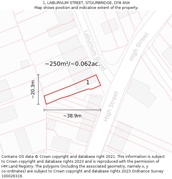1, LABURNUM STREET, STOURBRIDGE, DY8 4NX: Plot and title map