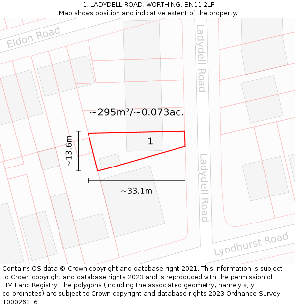 1, LADYDELL ROAD, WORTHING, BN11 2LF: Plot and title map