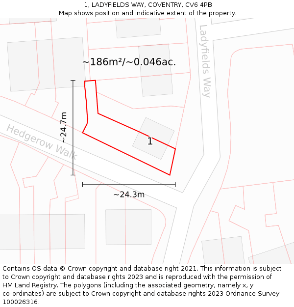 1, LADYFIELDS WAY, COVENTRY, CV6 4PB: Plot and title map