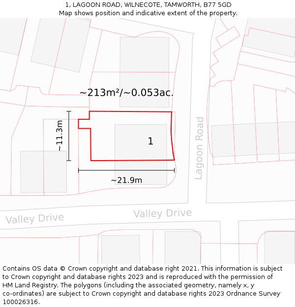 1, LAGOON ROAD, WILNECOTE, TAMWORTH, B77 5GD: Plot and title map