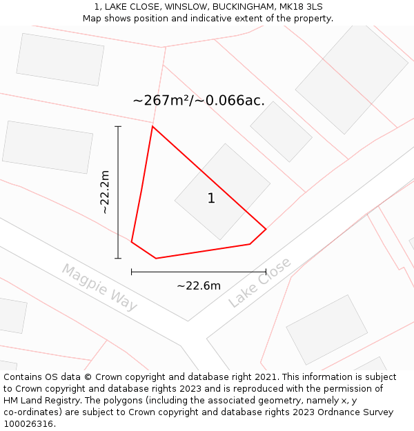 1, LAKE CLOSE, WINSLOW, BUCKINGHAM, MK18 3LS: Plot and title map