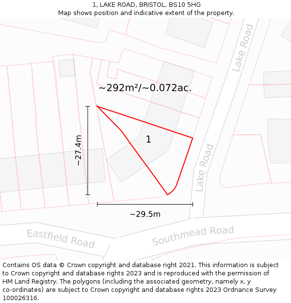 1, LAKE ROAD, BRISTOL, BS10 5HG: Plot and title map