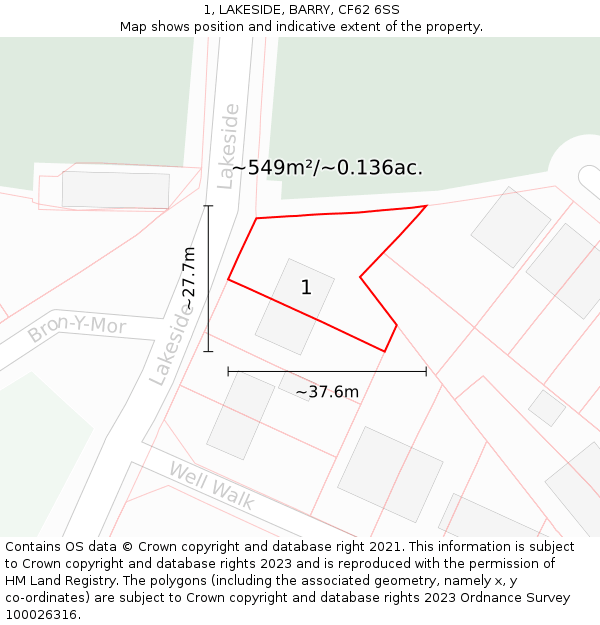 1, LAKESIDE, BARRY, CF62 6SS: Plot and title map